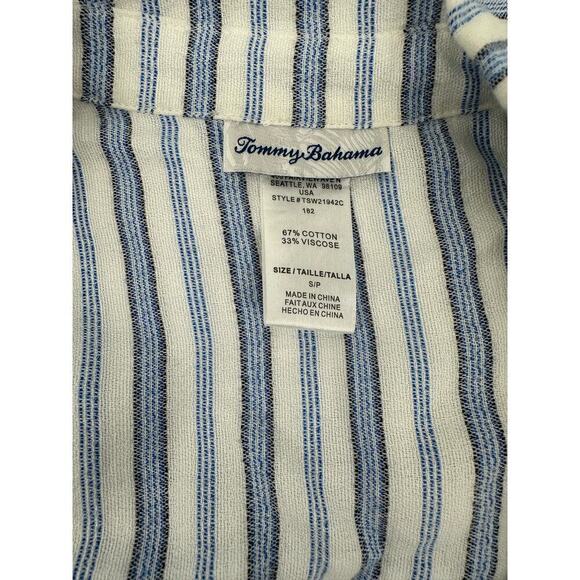 Tommy Bahama Striped Button Up Tunic Shirt Size S Blue White Cotton Blend - Picture 6 of 7
